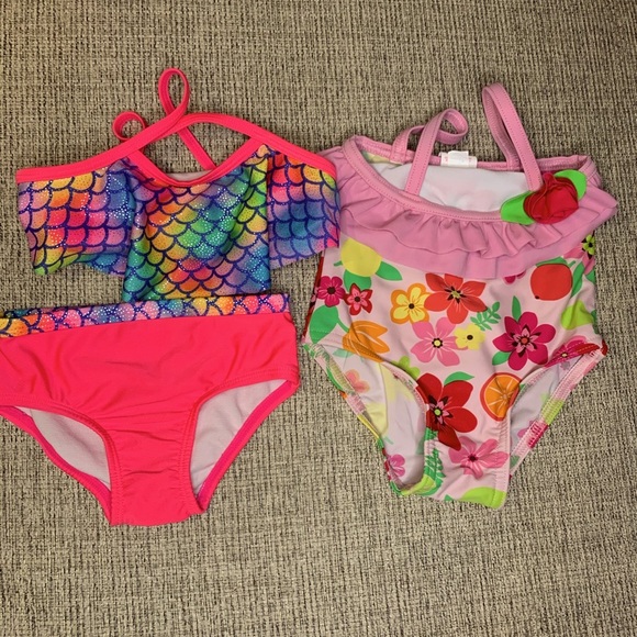 Circo  2 Baby Girls Swimsuit Sets Bundle 18M Onepiece Floral & Bikini Mermaid - Picture 1 of 4